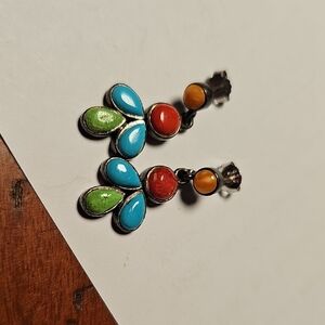 Multi Stone Silver Earrings